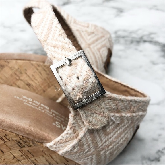 TOMS Strappy Wedge Natural Woven Diamond Sandals 8 - Picture 7 of 10